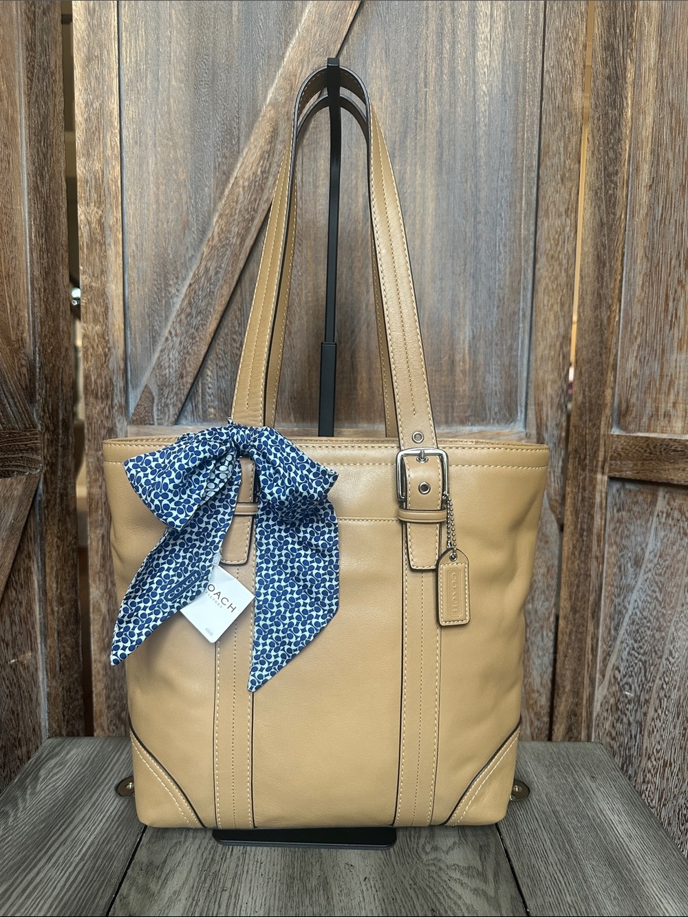 Coach F11201 Hamilton Camel Leather Tote New with Tags & Coach Scarf